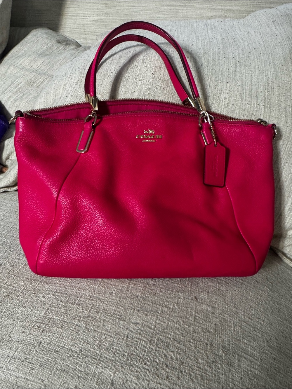 Coach Pebble Leather Tote in Fuchsia Pink